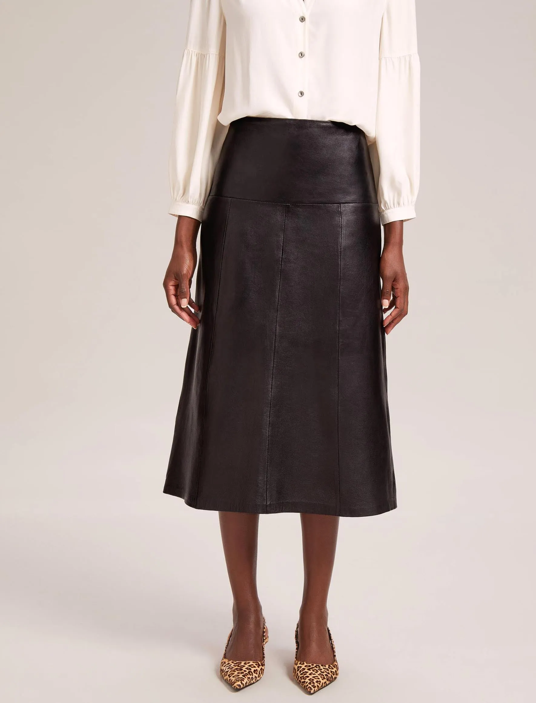 Tiana Leather Midi Skirt - Black