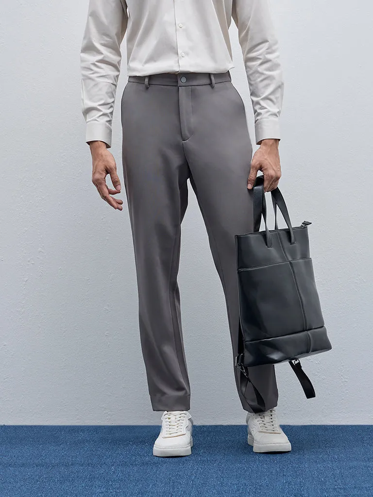 WES Formals Dark Grey Relaxed-Fit Mid-Rise Trousers