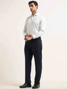 WES Formals Navy Plain Relaxed Fit Trousers