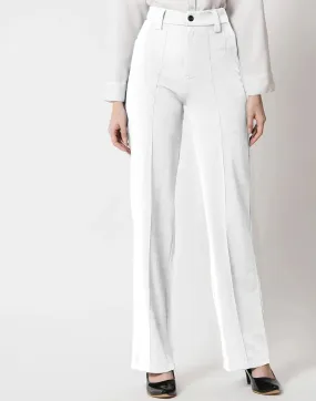 White Pin Tuck Flared Trouser | Women