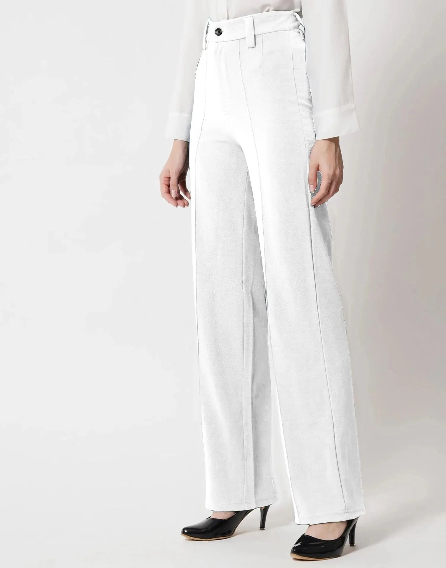 White Pin Tuck Flared Trouser | Women