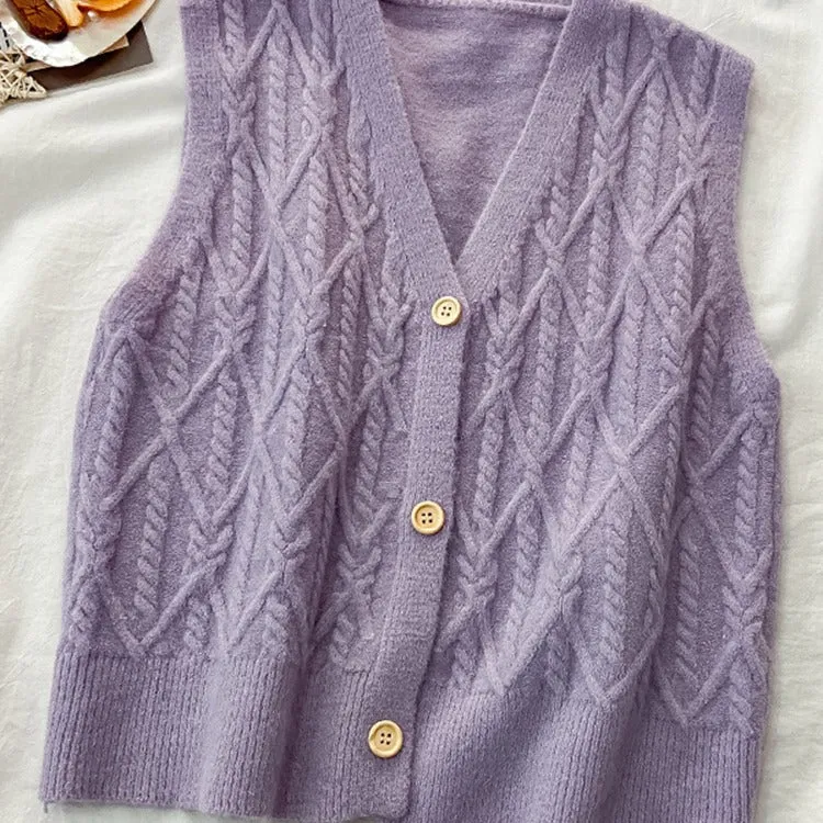 Women Knitted Cardigan Vest Tank Top Outdoor Korean Trendy Niche Outerwear