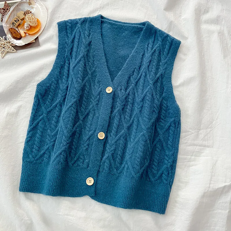 Women Knitted Cardigan Vest Tank Top Outdoor Korean Trendy Niche Outerwear