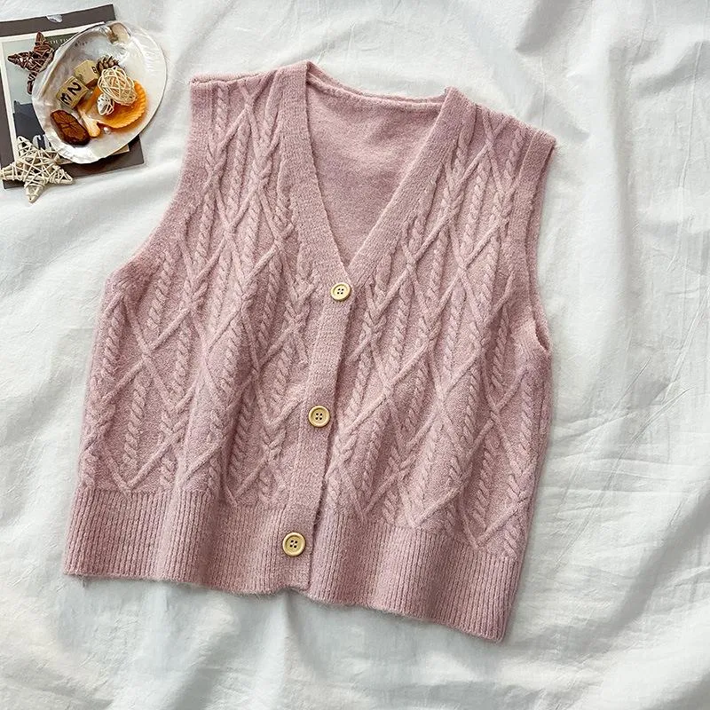 Women Knitted Cardigan Vest Tank Top Outdoor Korean Trendy Niche Outerwear