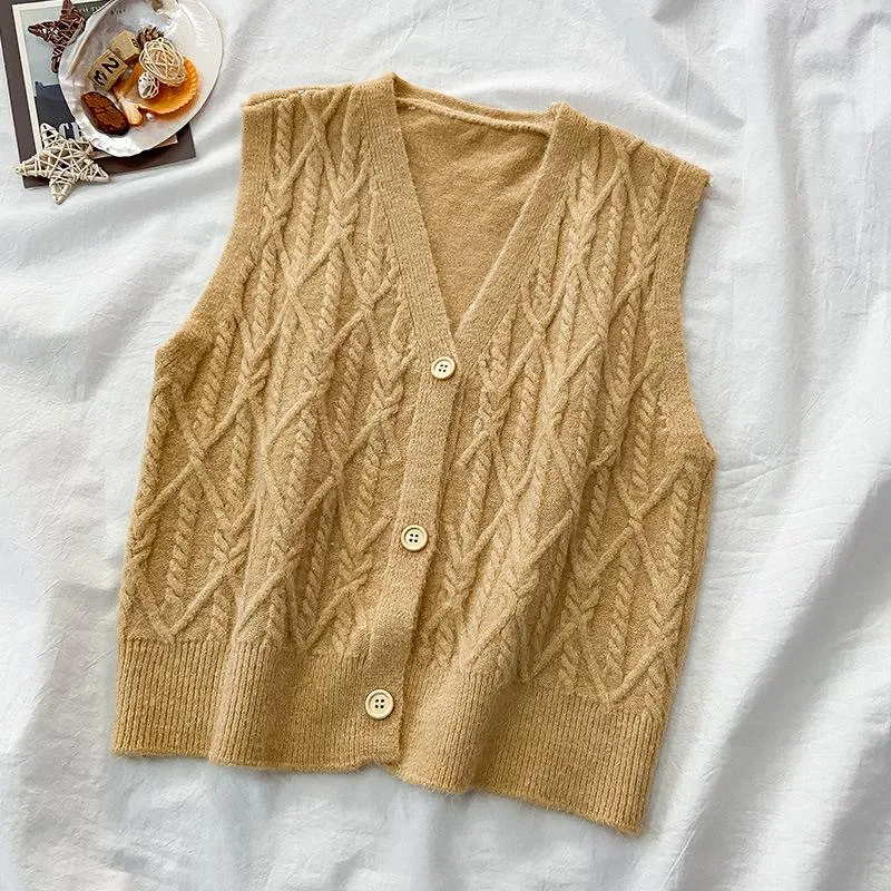 Women Knitted Cardigan Vest Tank Top Outdoor Korean Trendy Niche Outerwear