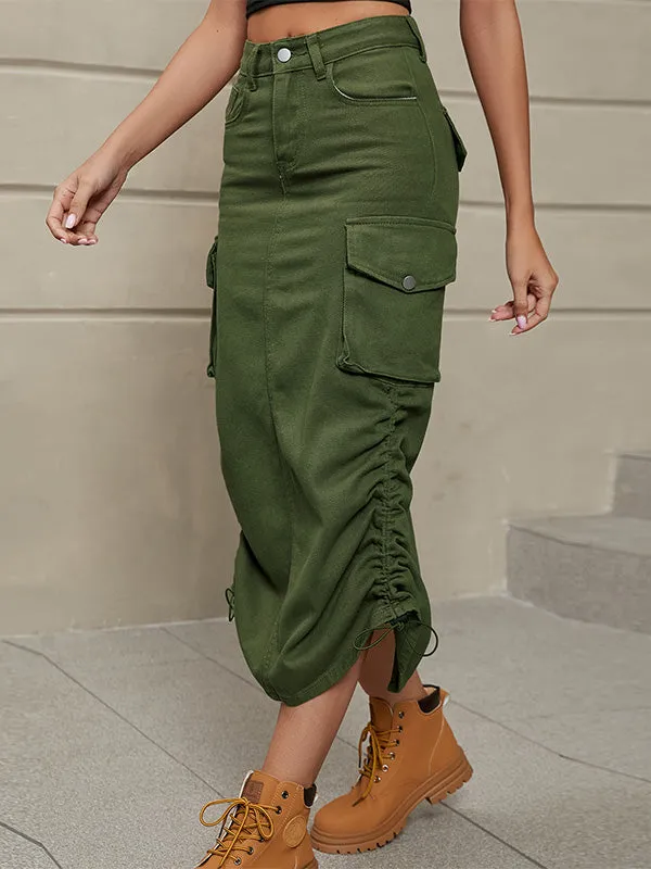 Women's Drawstring Skirt Side Casual Denim Cargo Skirt