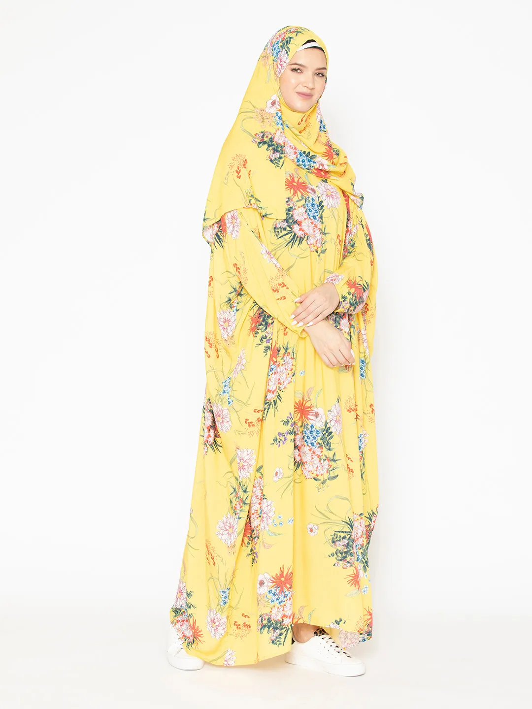 Yellow Viscose Sanguine Mix Floral Prayer Gown