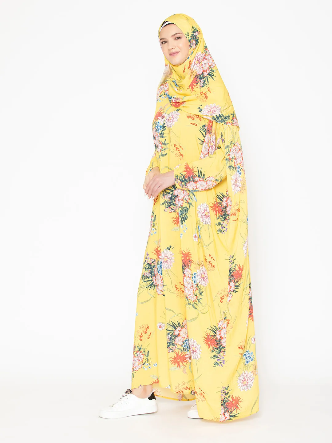 Yellow Viscose Sanguine Mix Floral Prayer Gown