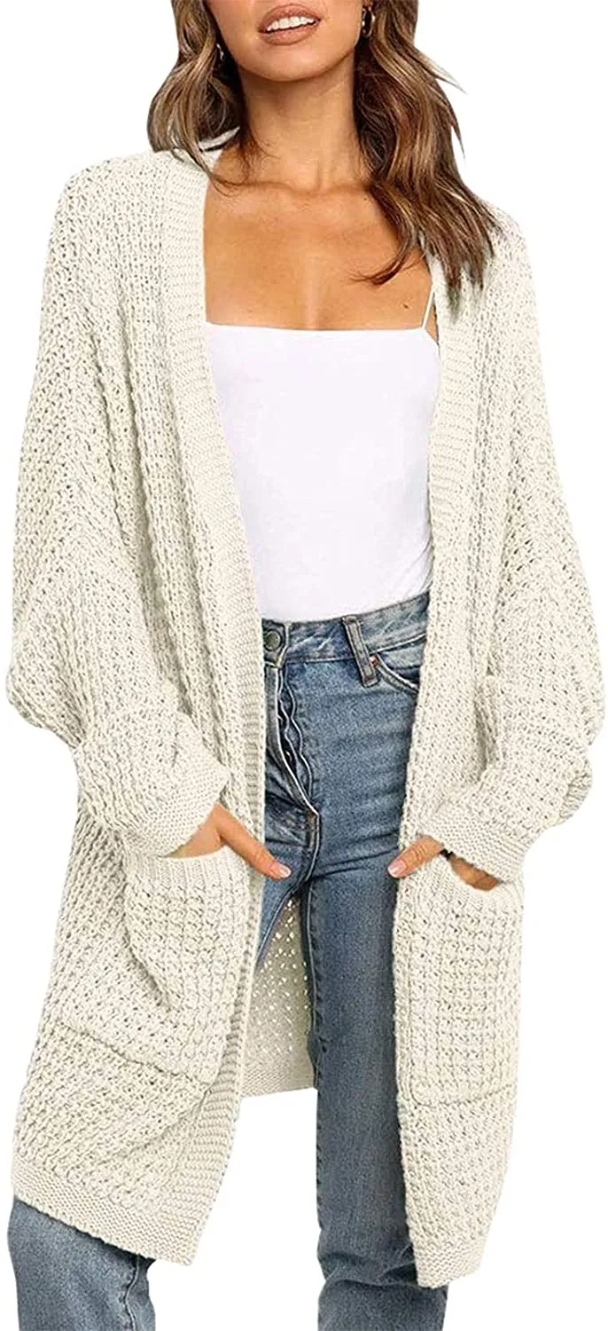 ZESICA Batwing Sleeve Chunky Knit Cardigan