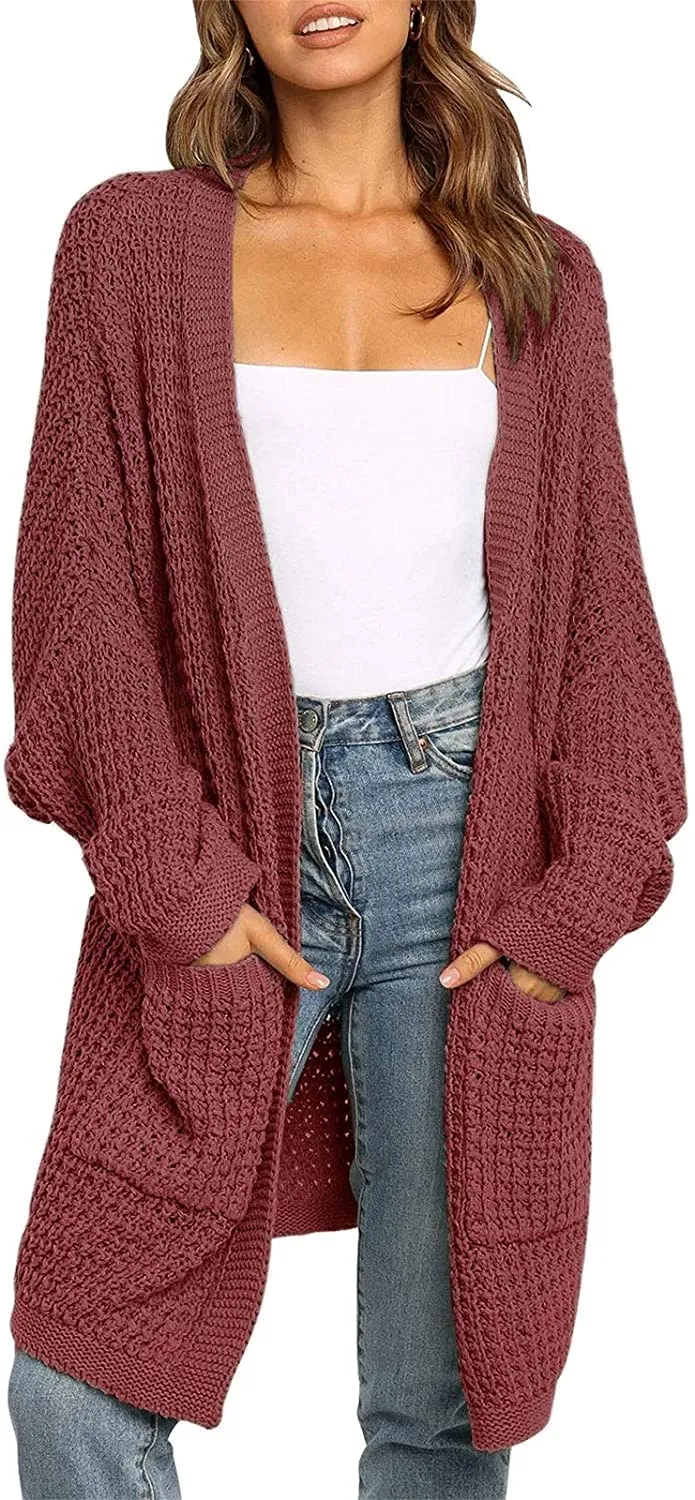 ZESICA Batwing Sleeve Chunky Knit Cardigan