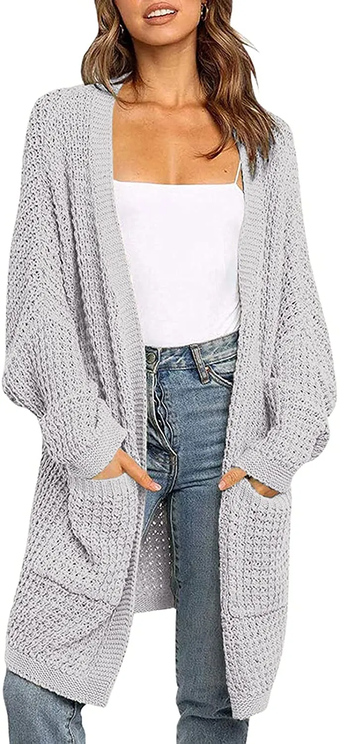 ZESICA Batwing Sleeve Chunky Knit Cardigan