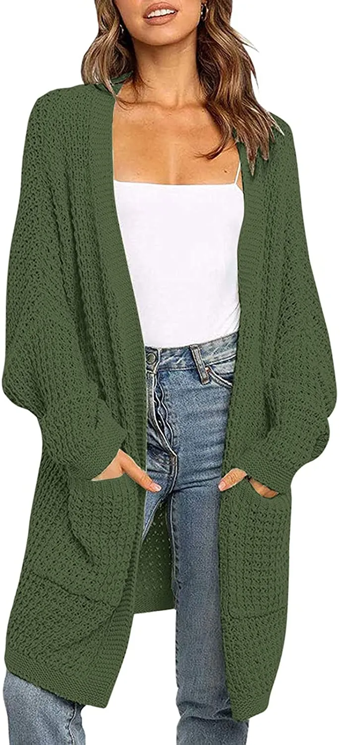 ZESICA Batwing Sleeve Chunky Knit Cardigan